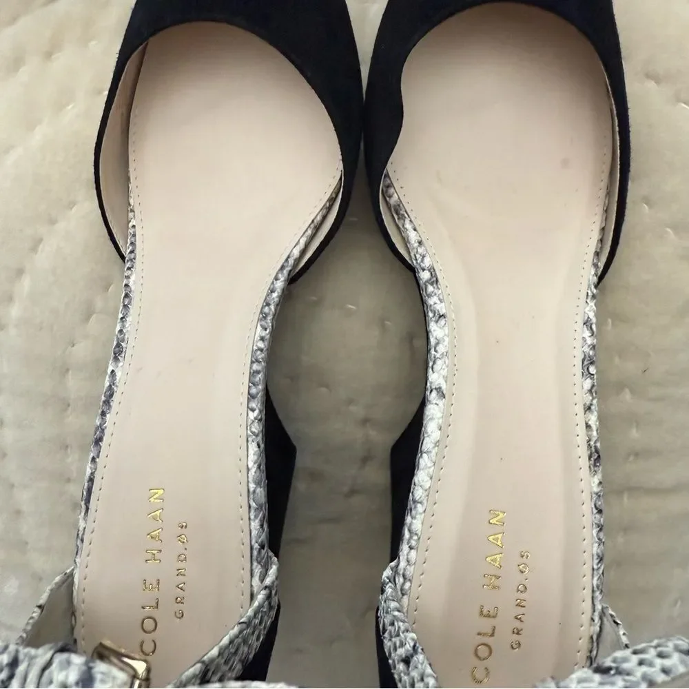 Cole Haan Lara Ankle Strap Snake Black Suede Wedges, 9.5 NWOB